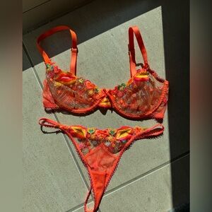 Honey Birdette neon orange DIXIE bra thong set 32D XXS